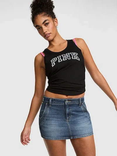 Pink Denim Mini Jean Skirt In Blue