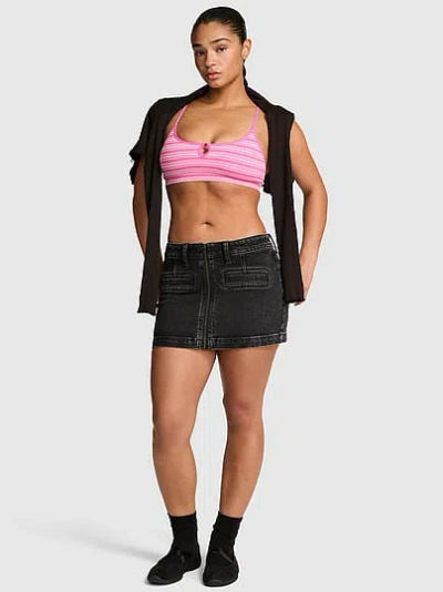 Pink Denim Mini Jean Skirt In Multi