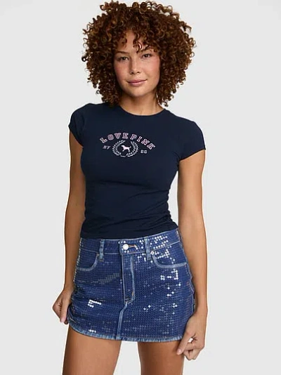Pink Denim Mini Jean Skirt In Blue