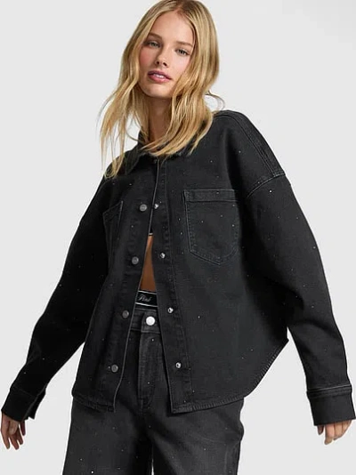 Pink Denim Shacket In Black
