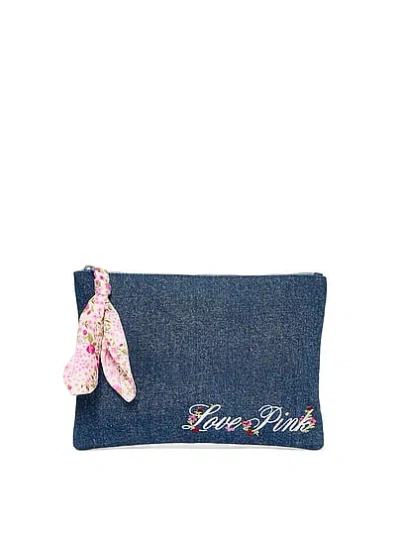 Pink Denim Zip Pouch In Animal Print