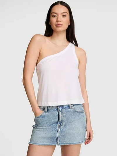 Pink Dream Jersey One-shoulder Tank Top In White