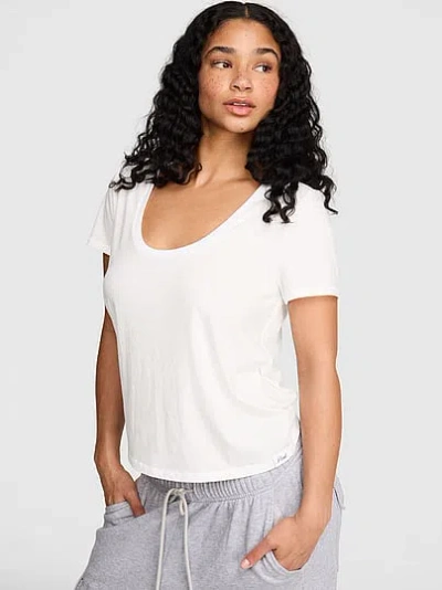 Pink Dream Jersey Scoop Tee In White