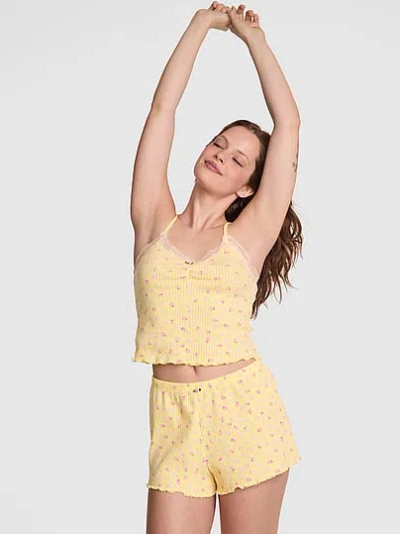 Pink Drop Needle Pointelle Shorts In Yellow