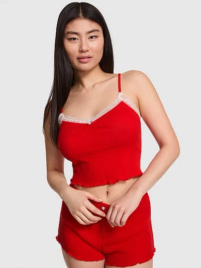 Pink Drop Needle Pointelle Tank Top In Red