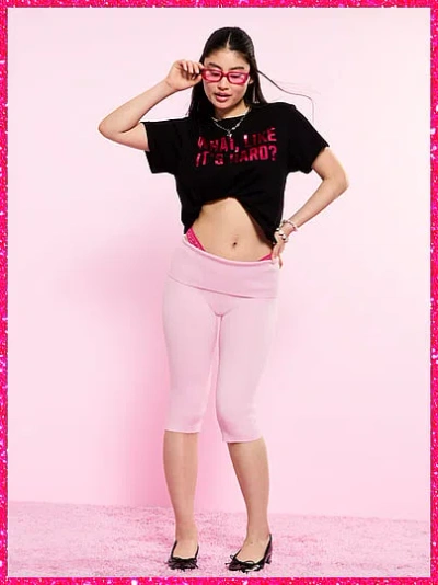 Pink | Elle Knit Foldover Capri Pants In