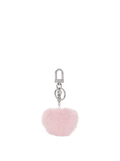 Pink Faux-fur Heart Keychain Charm In