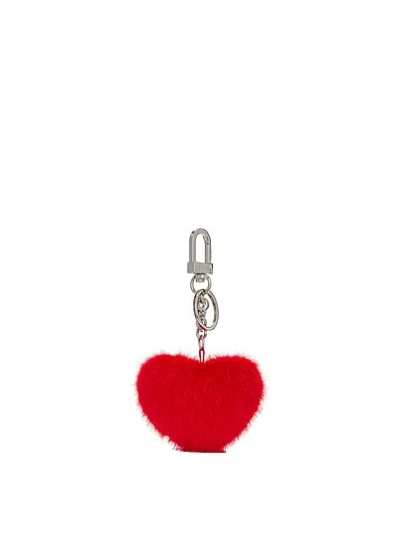 Pink Faux-fur Heart Keychain Charm In Red