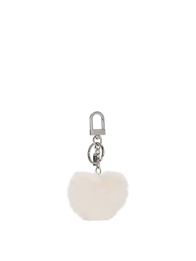 Pink Faux-fur Heart Keychain Charm In Sand