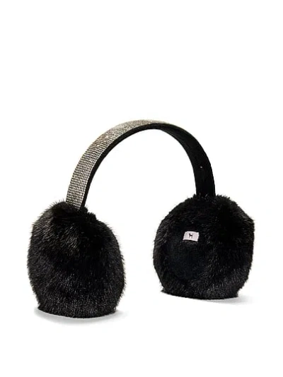 Pink Faux-fur Diamanté Earmuffs In Black