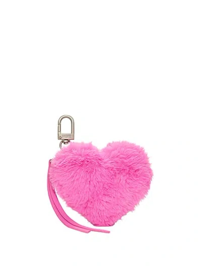 Pink Faux-fur Heart Pouch Keychain Charm In Print