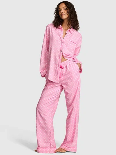 Pink Favorite Flannel Long Pajama Set In Print