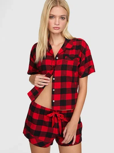 Pink Favorite Flannel Short Pajama Set In Print
