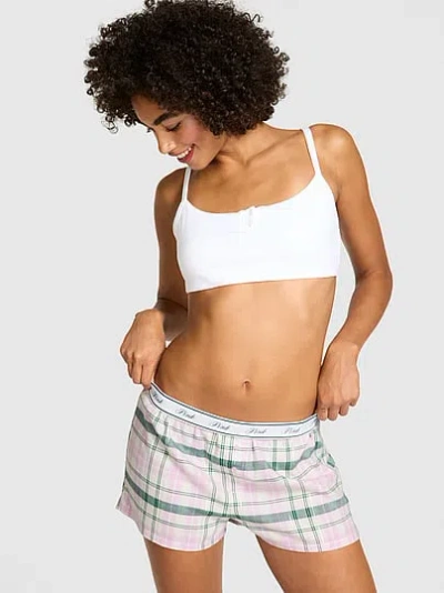 Pink Flannel Boxy Pajama Shorts In