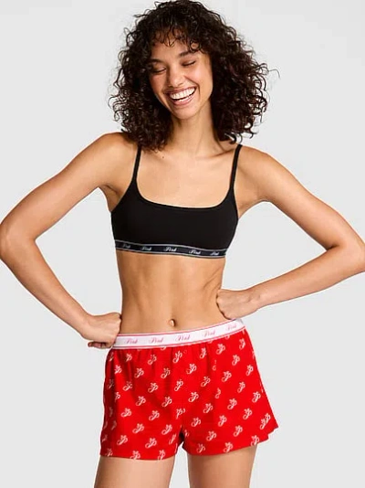 Pink Flannel Boxy Pajama Shorts In Red