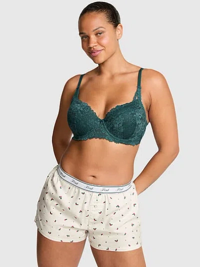 Pink Flannel Boxy Pajama Shorts In White