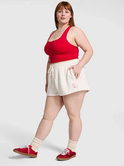 Pink Fleece Rolled Hem Short In White