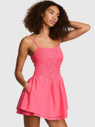 Pink Flirty Fit Smocked Mini Dress In