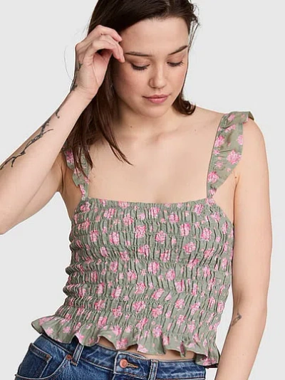 Pink Flirty Fit Smocked Tank Top In
