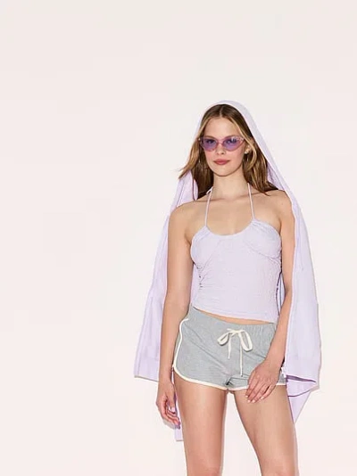 Pink Floral Jacquard Halter Top In Purple