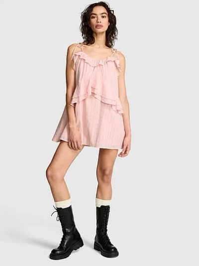 Pink Flowy Ruffle Mini Dress In