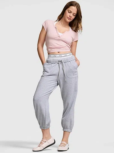 Pink Foldover Capri In Gray