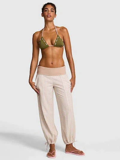 Pink Foldover Linen Jogger Pants In Neutral
