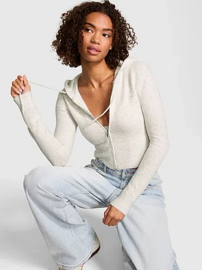 Pink Front-zip Shrunken Sweater Hoodie In Gray