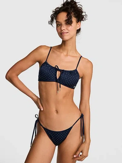 Pink Front-tie Keyhole Bikini Top In Blue