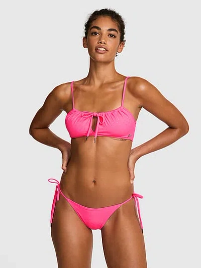 Pink Front-tie Keyhole Bikini Top In