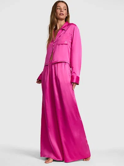 Pink Grw ™ Satin Flyaway Long-sleeve & Pants Pajama Set In