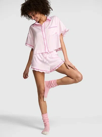 Pink Grw ™ Satin Short-sleeve And Shorts Pajama Set In Multi