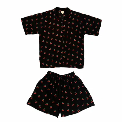 Pink Haley Black Nostalgic Cherry-print Travel Matching Set