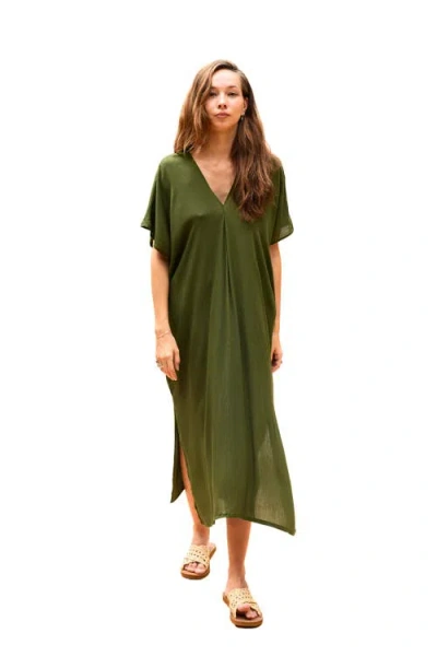 Pink Haley Gina Breezy Crinkle Kaftan Dress In Green