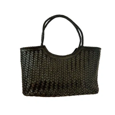Pink Haley Jolene Handwoven Leather Tote In Black