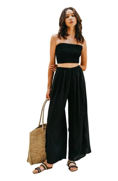 Pink Haley Judith Side Split Pants With Matching Tube Top In Black