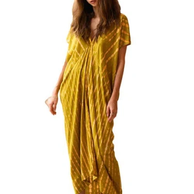 Pink Haley Madella Hand Dyed Kaftan Dress In Yellow