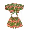 PINK HALEY PINK / PURPLE / WHITE AUBREY FLORAL WRAP TOP AND SHORTS BEACH MATCHING SET IN PINK GARDEN