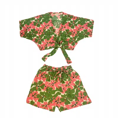 Pink Haley Pink / Purple / White Aubrey Floral Wrap Top And Shorts Beach Matching Set In Pink Garden In Pink/purple/white