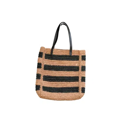 Pink Haley Women's Black Alina All Over Striped Premium Raffia Tote