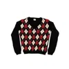 Pink Haley Women's Black Nancy Argyle Knit Sweater In Black