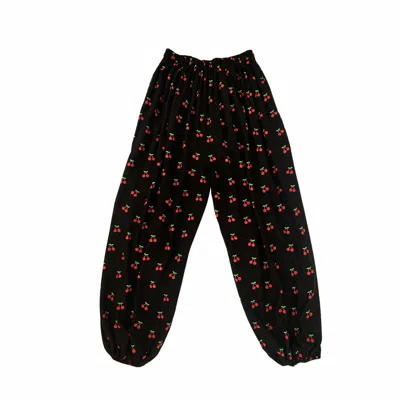 Pink Haley Women's Black Nostalgic Cherry-print Balloon Pants
