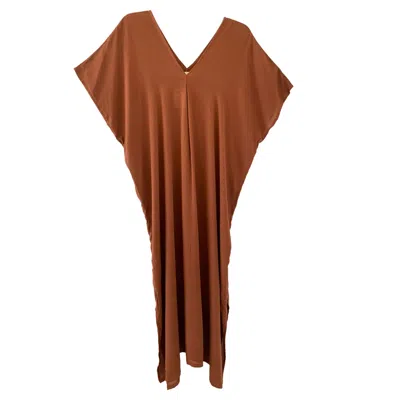 Pink Haley Women's Brown Gina Breezy Crinkle Kaftan Dress In Terracotta