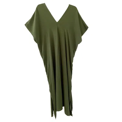 Pink Haley Women's Gina Breezy Crinkle Kaftan Dress In Forest Green