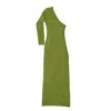 Pink Haley Women's Green Esme One Shoulder Midi Long Sleeve Knit Dress In Limerick In Green