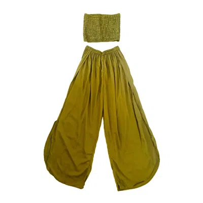 Pink Haley Women's Green Judith Side Split Pants With Matching Tube Top Set In Olive