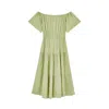 Pink Haley Women's Green Regina On And Off Shoulder Midi Dress In Pistachio In Green