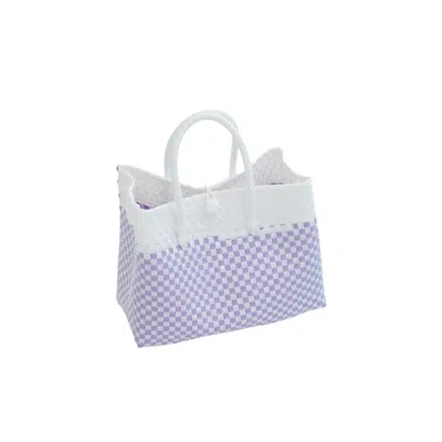 Pink Haley Women's Lola Recycled Plastic Woven Tote Large - White And Lite Purple Checker