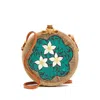 Pink Haley Women's Neutrals / Green / White Hand Printed Rattan Crossbody In Green/white