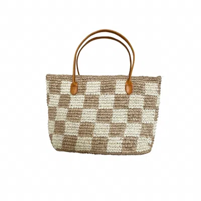 Pink Haley Women's Neutrals Lindsey Checker Raffia Tote In Black